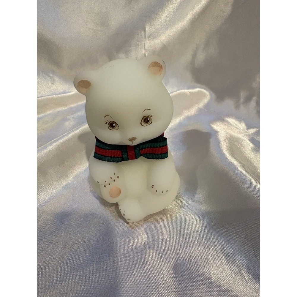 vintage Fenton Art Glass Satin glass Hand painted sitting bear figurine signed
